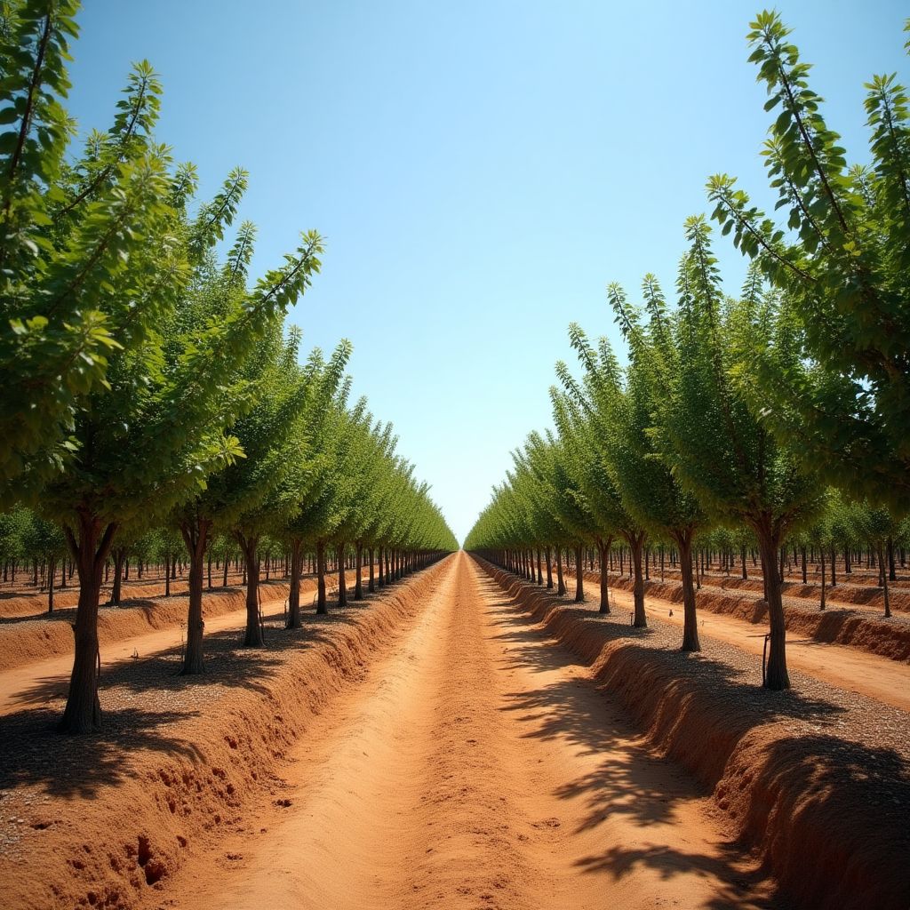 Plantación joven de almendros en Requena